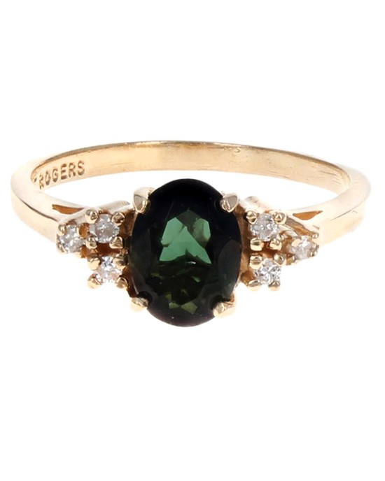 Oval Green Tourmaline and Diamond Accent Ring